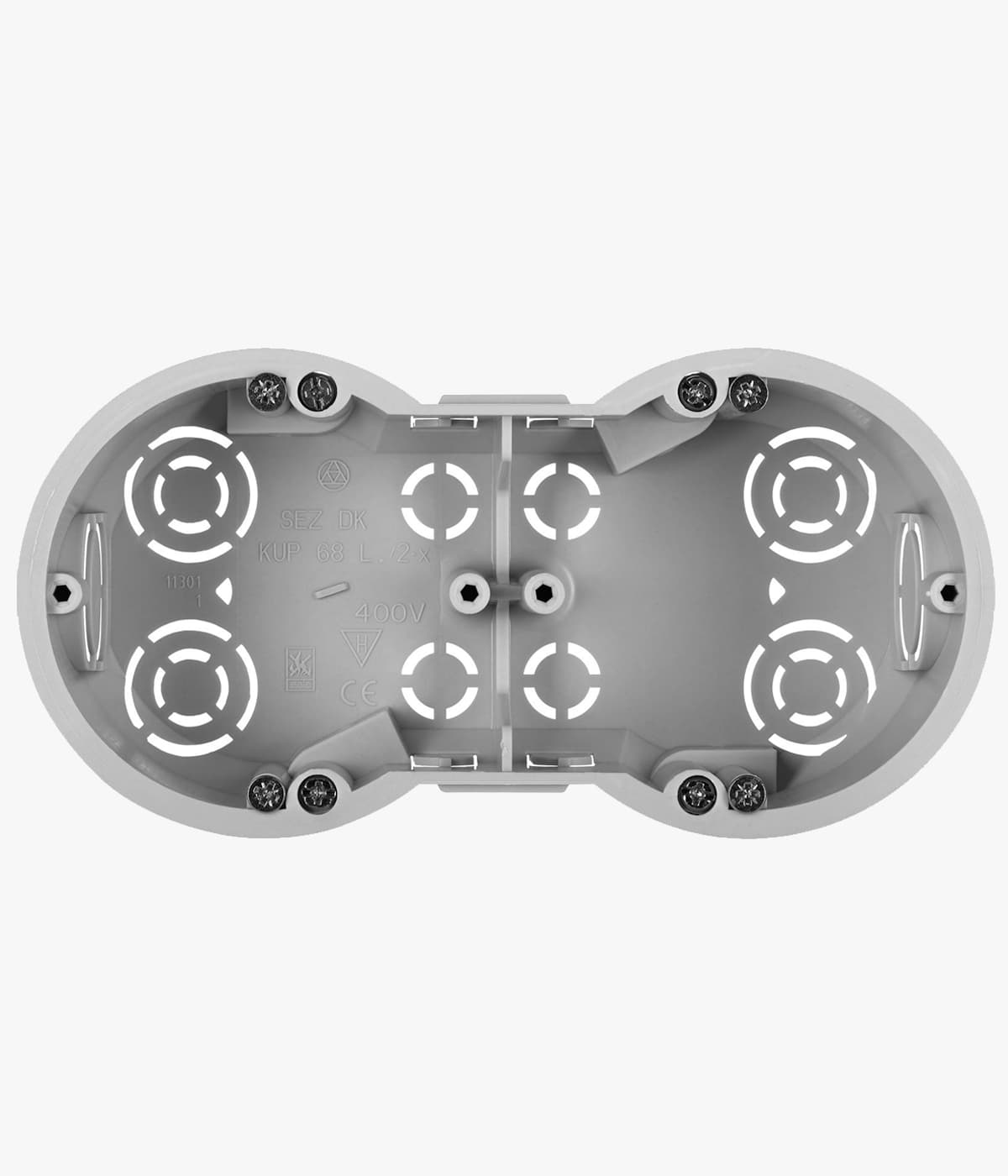 Double back box for round switches and sockets